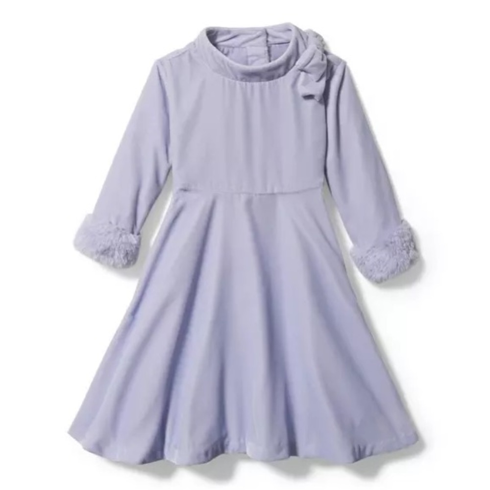 Janie and jack baby girl Lavender velvet faux fur cuff dress size 12-18months